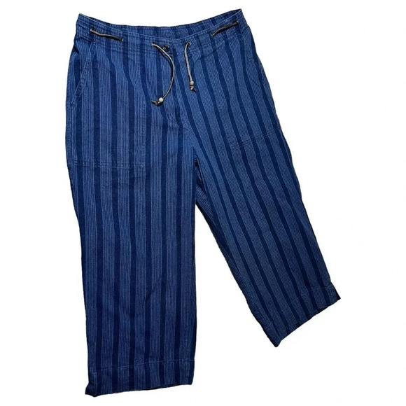Lauren Ralph Lauren Capri Cropped Pants Size 8P Blue Denim Striped Leather Belt - Picture 3 of 9